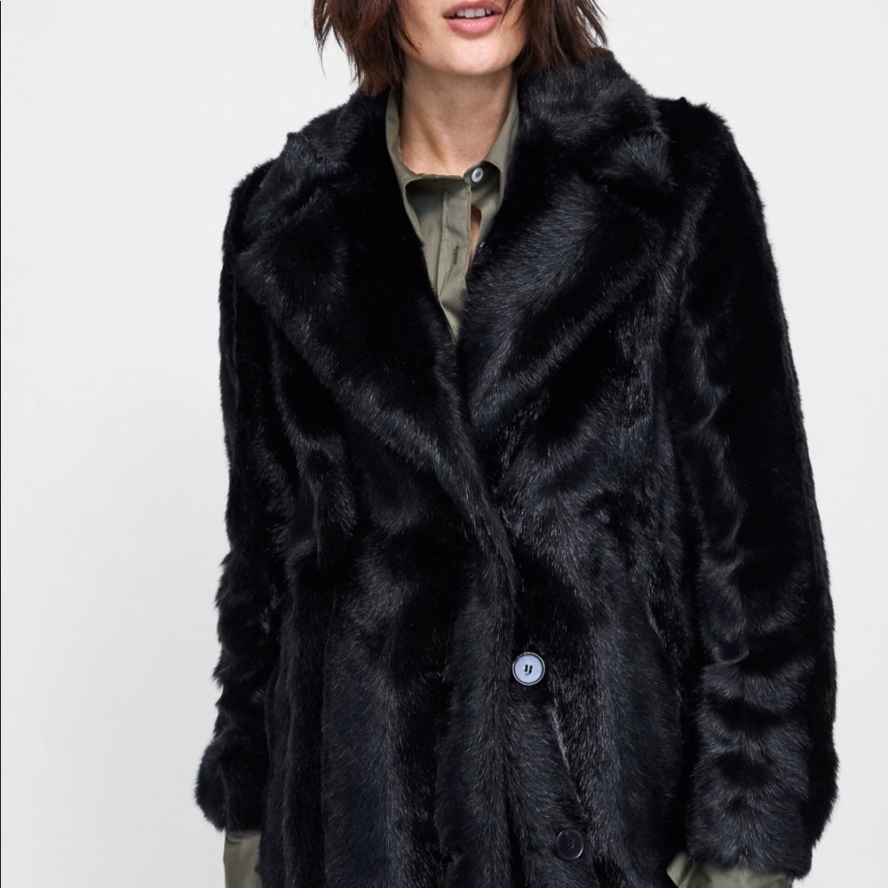NWOT Zara Black Fur Coat
